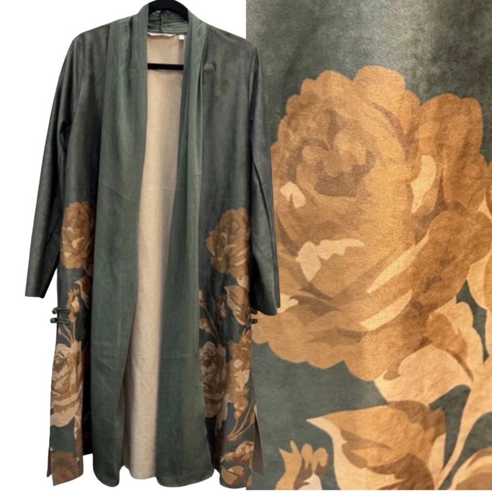 Soft Surroundings‎ Khalia Faux Suede Floral Duster/Kimono, Size Small